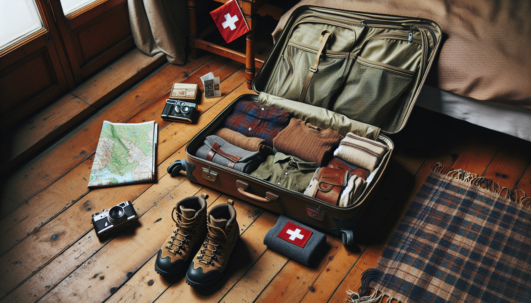 Efficiently packed luggage with neatly organized clothing and essentials