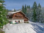 Le Chalet Budokan, chalet du camp juniors aux Diablerets, en hiver sous les sapins enneigés