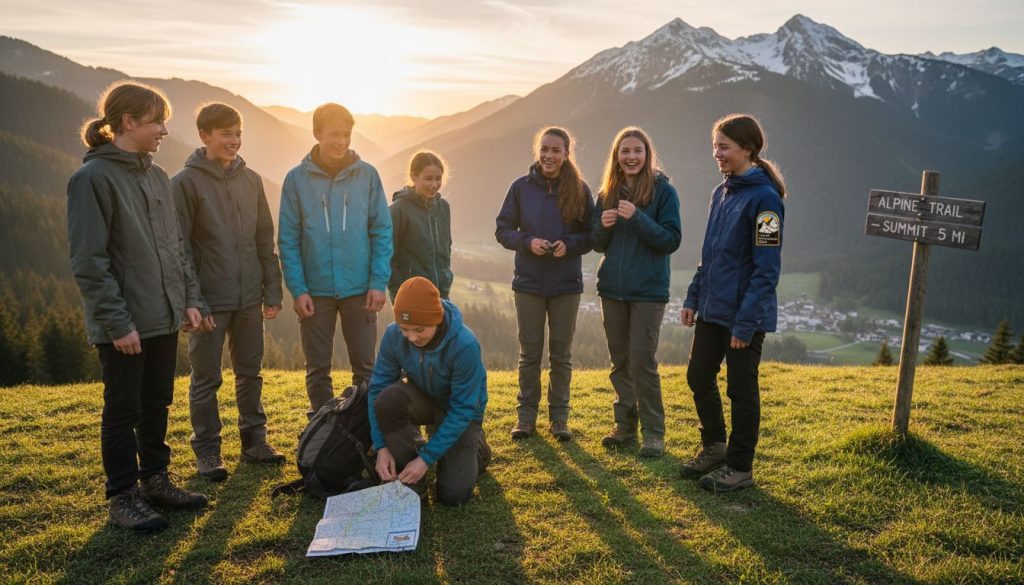 Teens at Alpine camp sunrise gathering