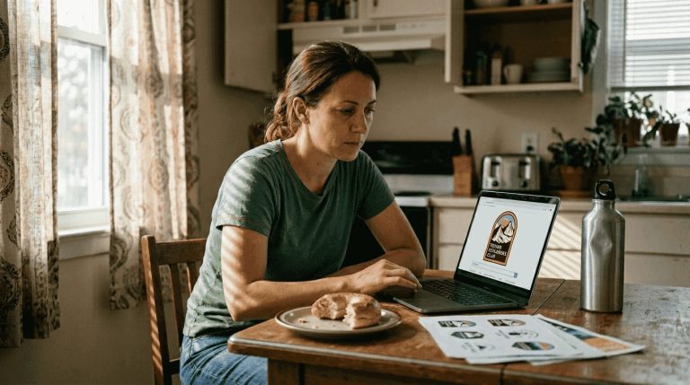 Mother registering child for summer camp online
