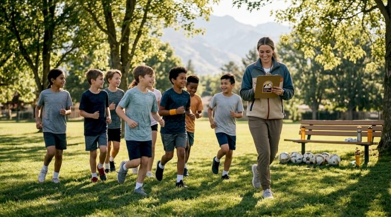 What is sports camp for kids: a parent's guide 7 Kids jogging at sports camp park