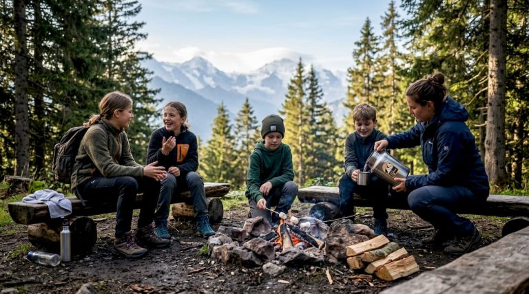 What is youth adventure tourism? A parent's guide to camps 14 Kids relaxing at Swiss adventure campfire