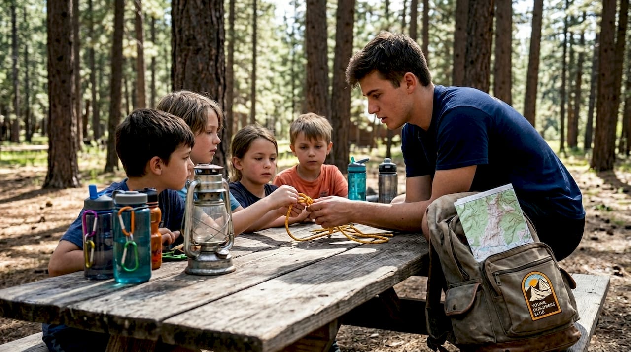 How mentors at youth camps shape kids for life 1 Camp mentor teaching kids outdoors at table