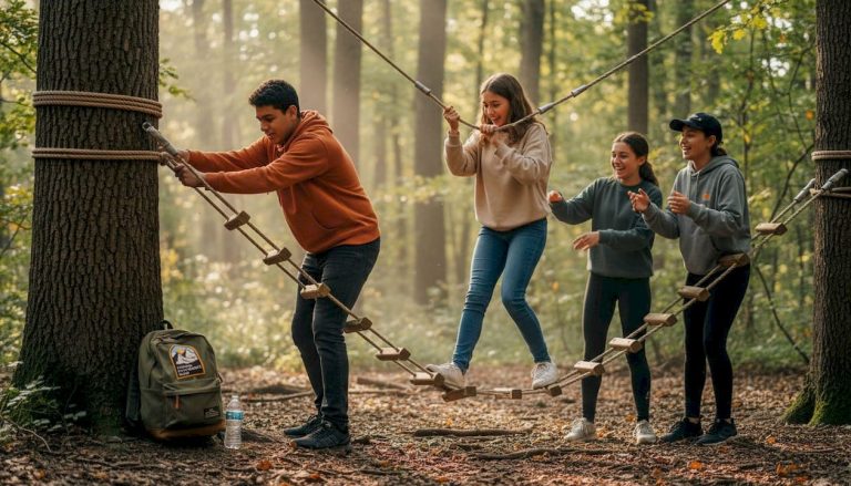 Teens collaborating on outdoor adventure activity