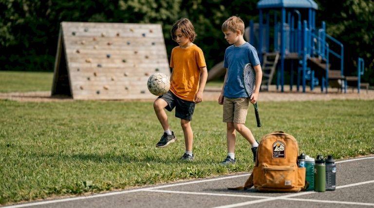Children in park with sports equipment