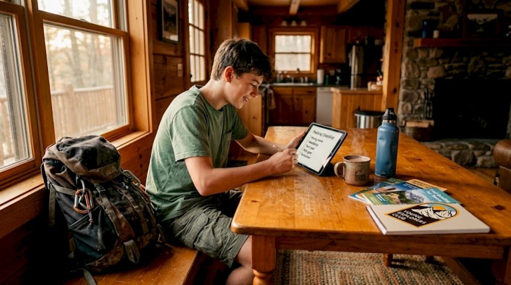 Teen filling packing checklist for adventure camp