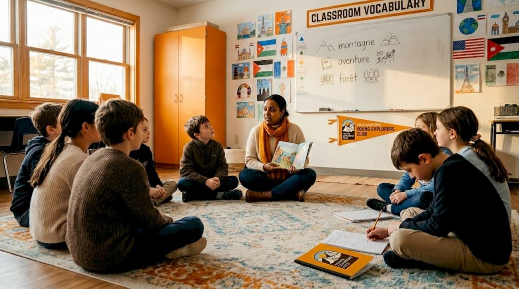Children in language immersion classroom circle