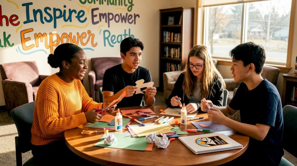Teen group working on personal growth activity