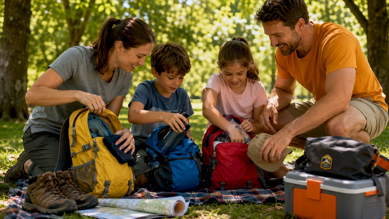 How to Pack for Outdoor Activities: Family Guide 1 Family packing backpacks for outdoor hike
