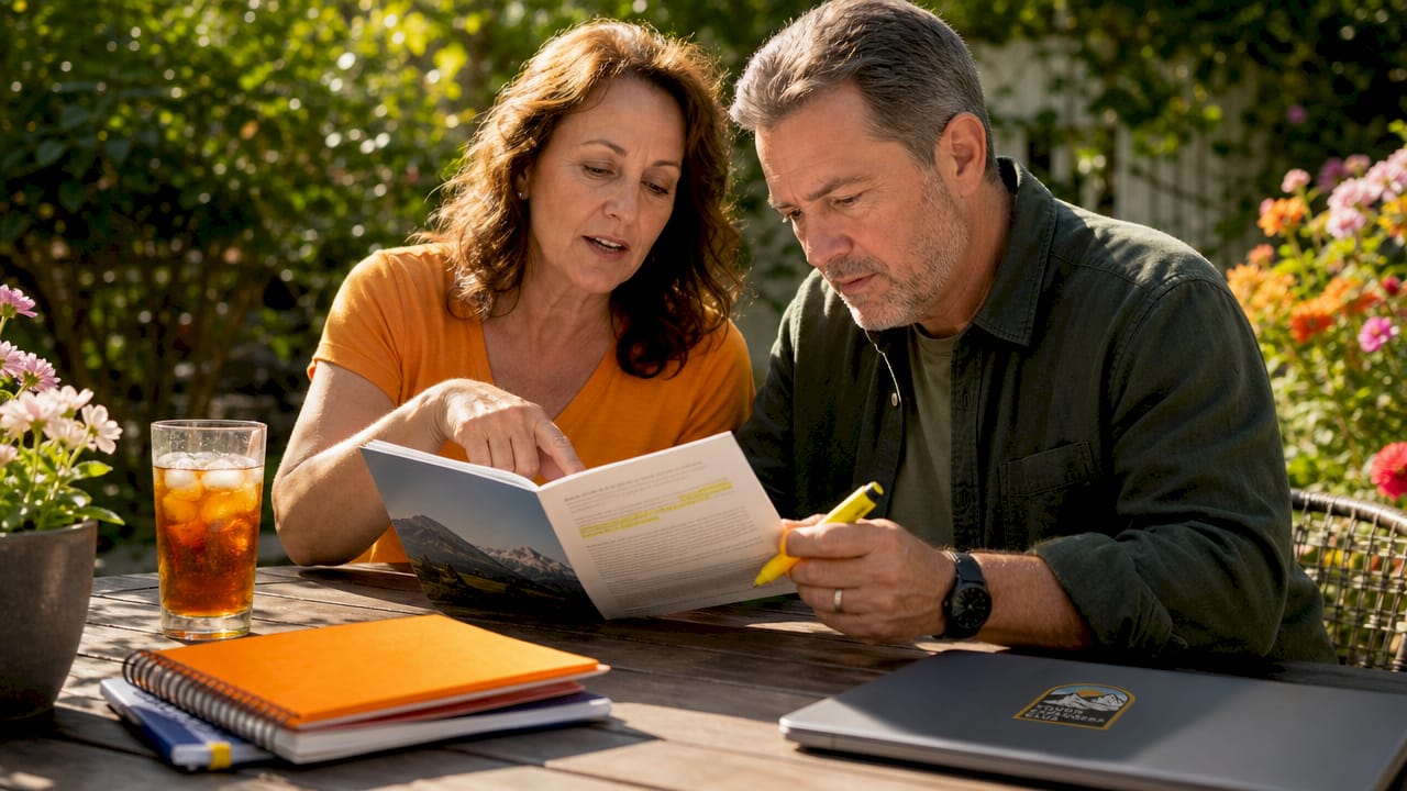 The Role of Testimonials in Camp Selection for Parents 1 Parents reviewing camp testimonials booklet