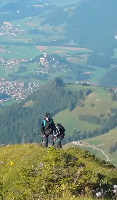 Hikers above the valley at a Young Explorers Club summer camp in Switzerland